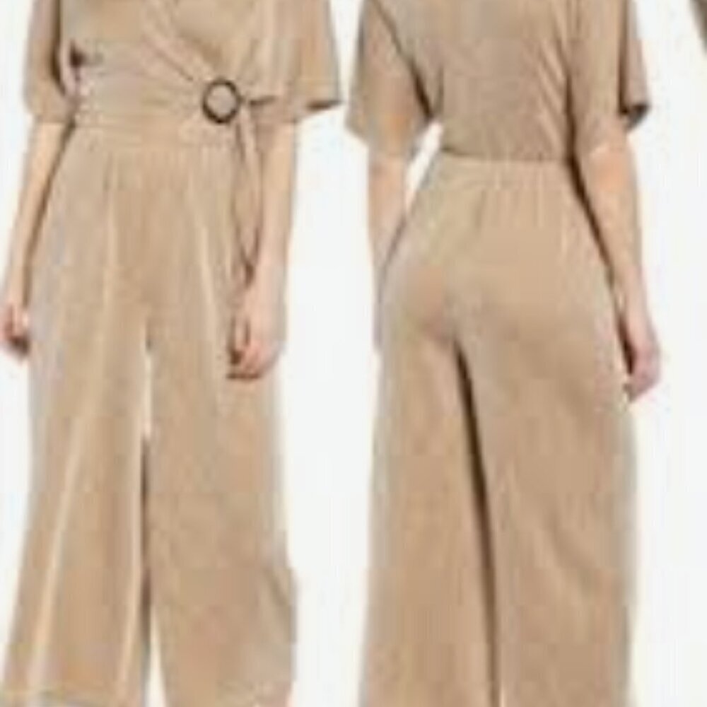 All in Favor Striped Textured Wrap Jumpsuit